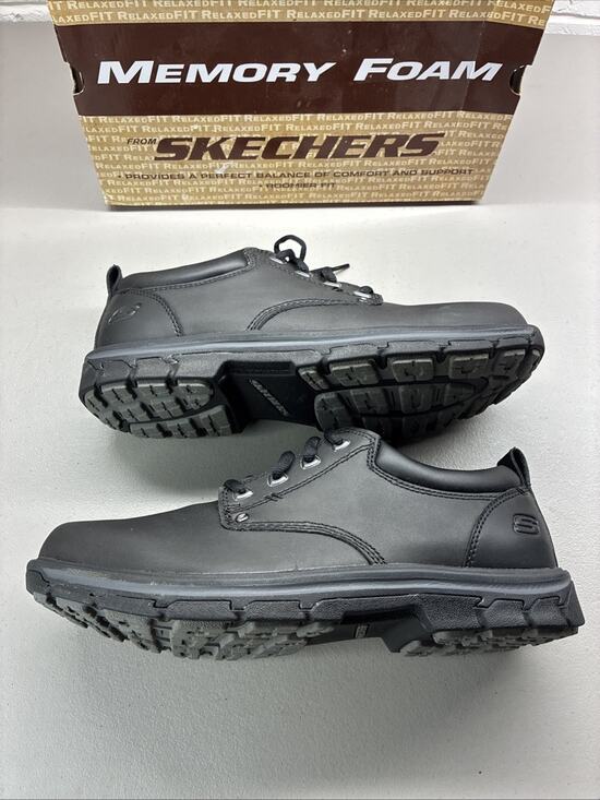 Skechers Other - Skechers Relaxed Fit Memory Foam Black Leather Work Shoes Mens 12 SN 64260